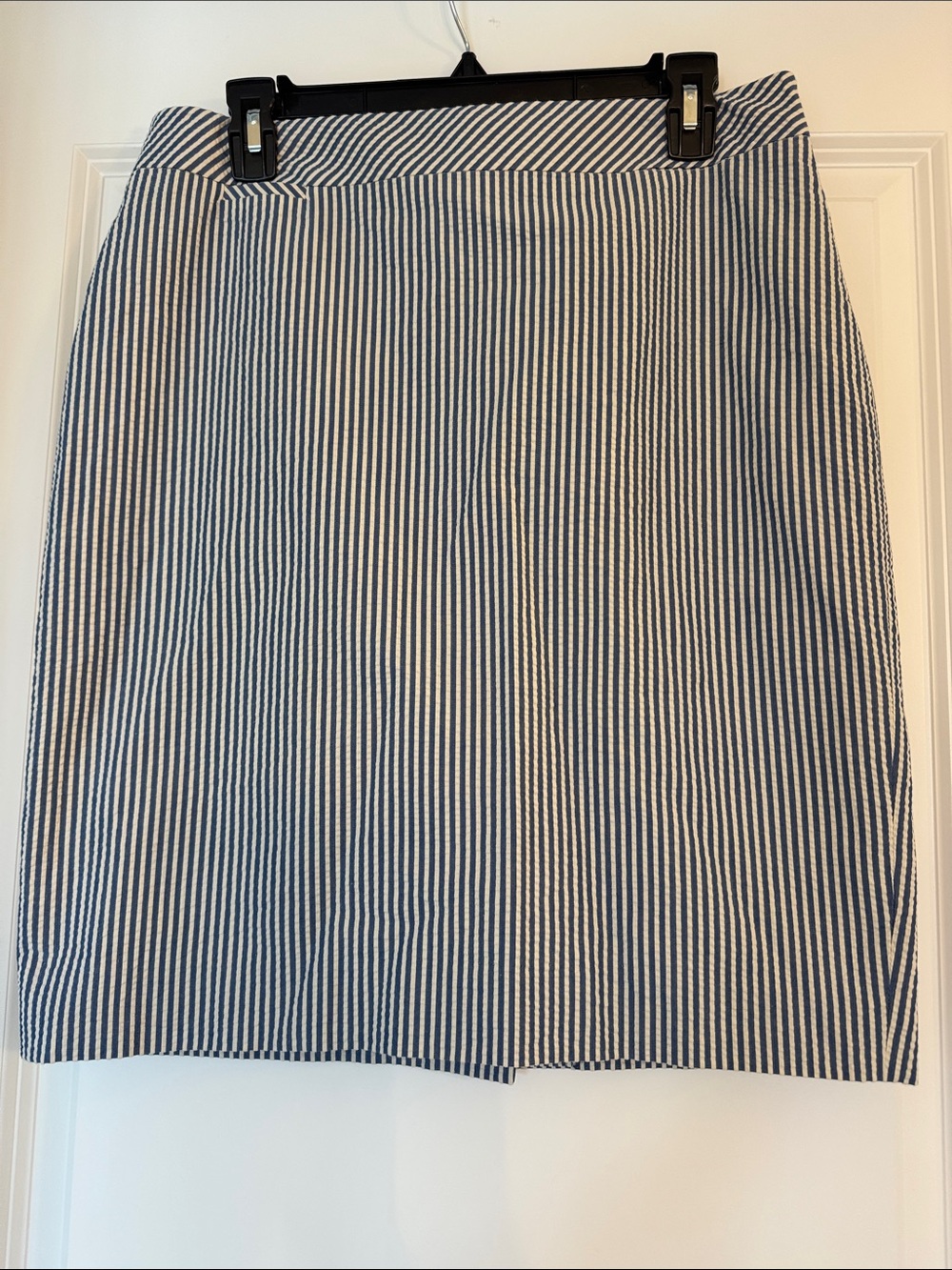 J. Crew Navy and White Seersucker Pencil Skirt